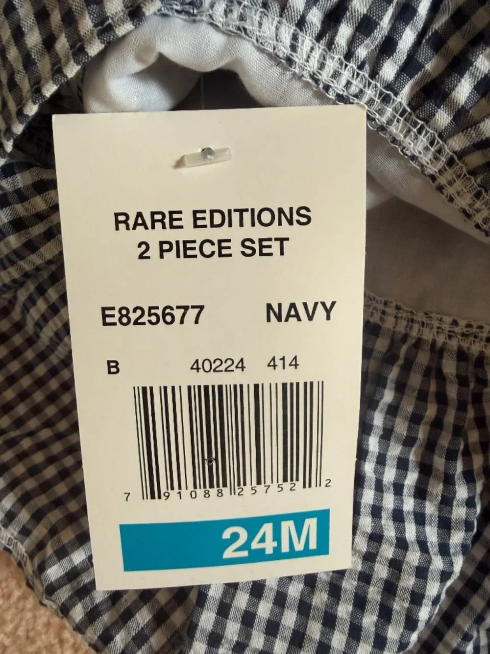 Rare Editions 2-pc top/pants NWT Size 24 month Blue/white gingham yellow accents